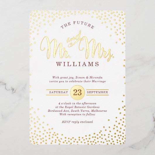 Invitation En Aluminium STYLE MODERNE MARIAGE confetti marsala or (Recto)