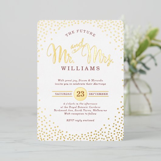 Invitation En Aluminium STYLE MODERNE MARIAGE confetti marsala or (Debout devant)