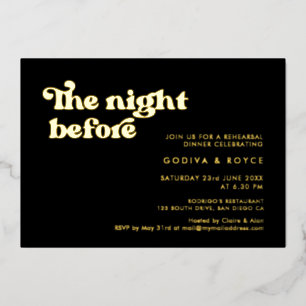 Invitation En Aluminium Style rétro noir & or La veille