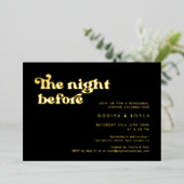 Invitation En Aluminium Style rétro noir & or La veille (Debout devant)
