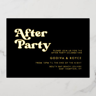 Invitation En Aluminium Style rétro noir & or Mariage Après la fête