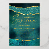 Invitation En Aluminium Style Turquoise Geoed Agate 16e anniversaire Real (Recto)