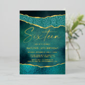 Invitation En Aluminium Style Turquoise Geoed Agate 16e anniversaire Real (Debout devant)