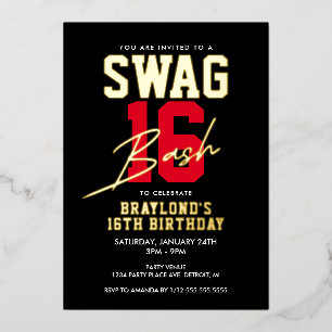 Invitation En Aluminium Style Varsity Swag 16 Anniversaire