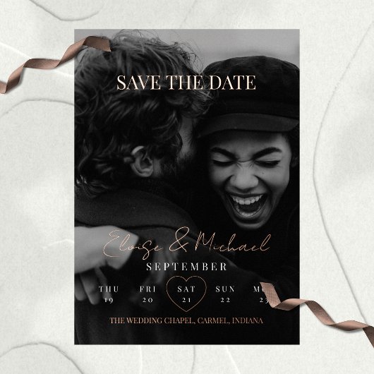 Invitation En Aluminium Stylish Calendar Photo Double-sided Save The Date