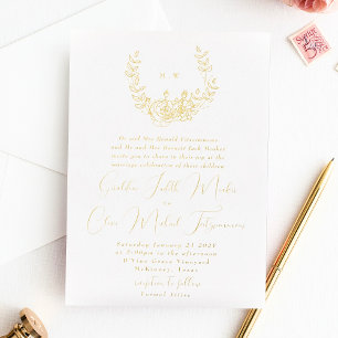 Invitation En Aluminium Subtil Classic Wreath Monogram Mariage Gold