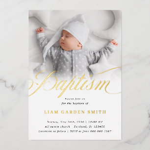 Invitation En Aluminium Subtle Cross One Photo Baptism Gold