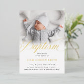 Invitation En Aluminium Subtle Cross One Photo Baptism Gold (Debout devant)