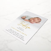 Invitation En Aluminium Subtle Cross One Photo Baptism Gold Foil Invitati (Rotation)