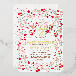Invitation En Aluminium Sucre de canne Floral Baby shower de Noël Invitati