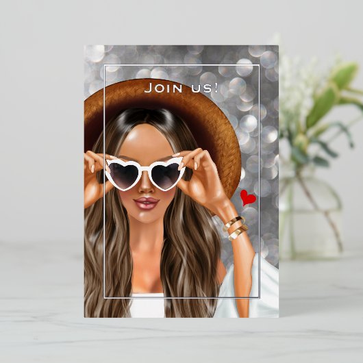 Invitation En Aluminium Summer Silver Faux Bokeh (Debout devant)