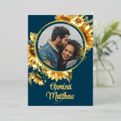 Invitation En Aluminium Sunflower Navy Blue Photo Mariage Gold (Debout devant)