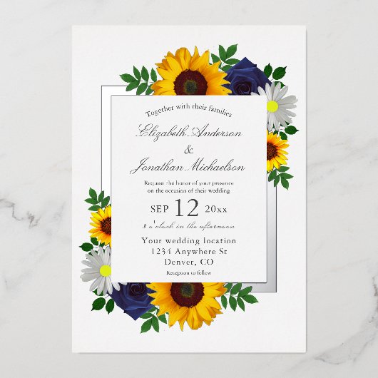 Invitation En Aluminium Sunflower Rose Daisy Automne Floral Mariage (Recto)