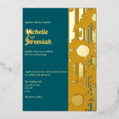 Invitation En Aluminium Sunflower Teal Blue Modern Wedding Gold (Recto)