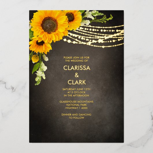 Invitation En Aluminium Sunflower Yellow Rustic String Mariage (Recto)