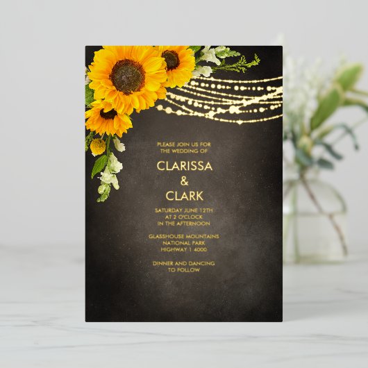 Invitation En Aluminium Sunflower Yellow Rustic String Mariage (Debout devant)