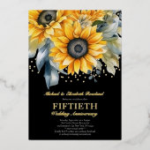 Invitation En Aluminium Sunflowers moderne Gold 50e anniversaire Mariage (Recto)