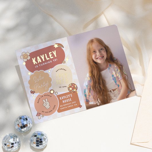 Invitation En Aluminium Super Daisy Boho Faisons la fête Photo Girl Annive