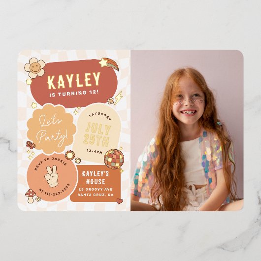 Invitation En Aluminium Super Daisy Boho Faisons la fête Photo Girl Annive (Recto)