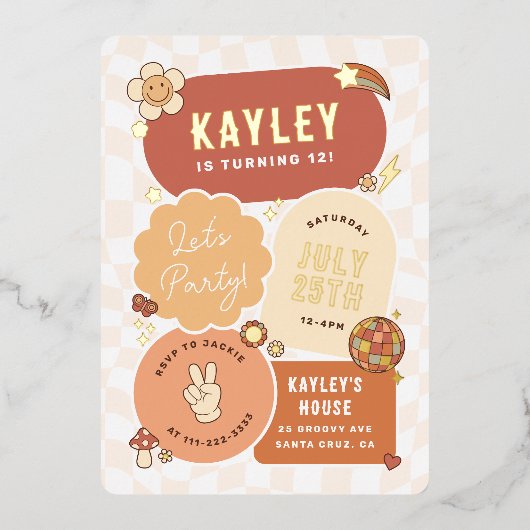 Invitation En Aluminium Super Daisy Boho Retro Faisons la fête Fille Anniv (Recto)