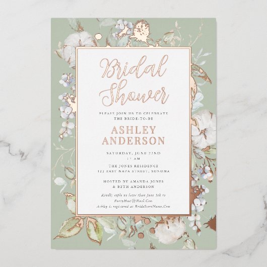 Invitation En Aluminium Superbe Fête des mariées Botanique Vert Rose Or (Recto)
