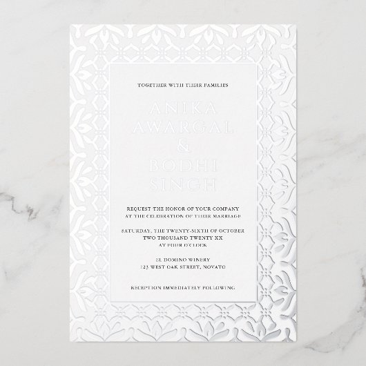 Invitation En Aluminium Superbe Mariage de cadre indien orné VRAI (Recto)