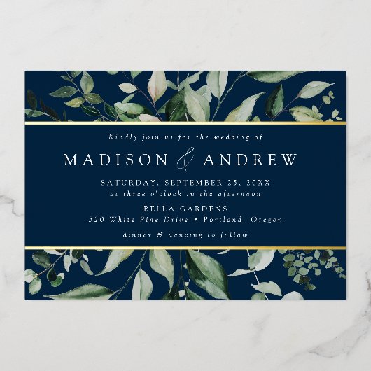 Invitation En Aluminium Superbe verdure Marine Mariage Gold (Recto)
