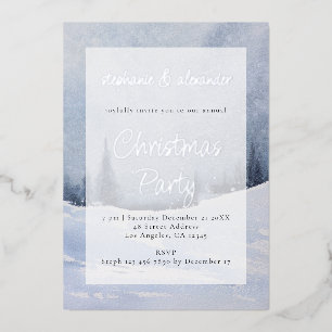 Invitation En Aluminium Superposition de forêt hivernale bleue pour une fê