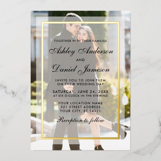 Invitation En Aluminium Superposition Mariage moderne avant arrière photo  (Recto)