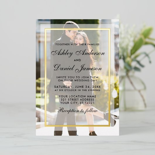 Invitation En Aluminium Superposition Mariage moderne avant arrière photo  (Debout devant)