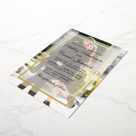 Invitation En Aluminium Superposition Mariage moderne avant arrière photo (Rotation)