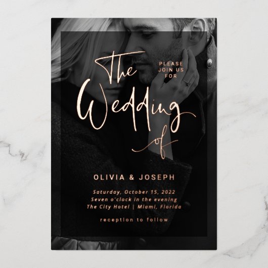 Invitation En Aluminium Superposition Rose moderne | Mariage photo (Recto)