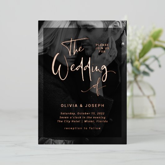 Invitation En Aluminium Superposition Rose moderne | Mariage photo (Debout devant)