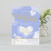 Invitation En Aluminium Sur Cloud Neuf Élégant Script Baby shower Or (Debout devant)