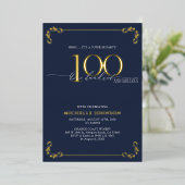 Invitation En Aluminium Surprise 100 & Fabuleux Anniversaire Bleu & Or (Debout devant)