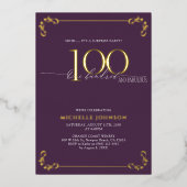 Invitation En Aluminium Surprise 100 & Fabuleux Anniversaire Purple & Gold (Recto)