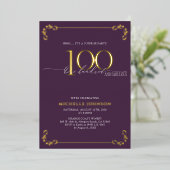 Invitation En Aluminium Surprise 100 & Fabuleux Anniversaire Purple & Gold (Debout devant)