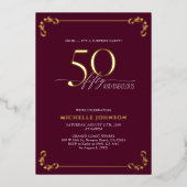 Invitation En Aluminium Surprise 50 & Fabuleux Anniversaire Bourgogne & Or (Recto)