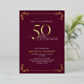 Invitation En Aluminium Surprise 50 & Fabuleux Anniversaire Bourgogne & Or (Debout devant)