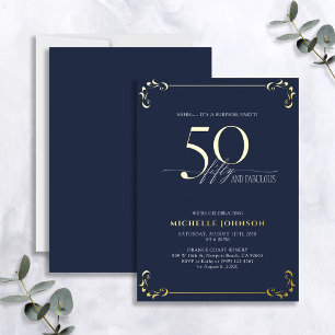 Invitation En Aluminium Surprise 50 & Fabulous Anniversaire Bleu & Or