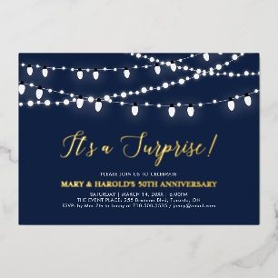 Invitation En Aluminium Surprise 50e anniversaire de mariage or et bleu ma