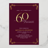 Invitation En Aluminium Surprise 60 & Fabuleux Anniversaire Bourgogne & Or (Recto)