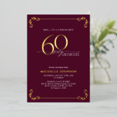Invitation En Aluminium Surprise 60 & Fabuleux Anniversaire Bourgogne & Or (Debout devant)