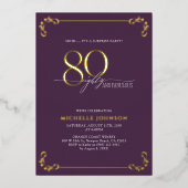 Invitation En Aluminium Surprise 80 & Fabuleux Anniversaire Purple & Or (Recto)