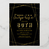 Invitation En Aluminium Surprise 80th Birthday Geometric Black & Gold (Recto)