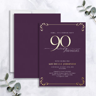 Invitation En Aluminium Surprise 90 & Anniversaire Violet et Or Fabulous
