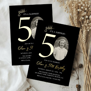 Invitation En Aluminium Surprise Élégant 50e Anniversaire Noir et Or