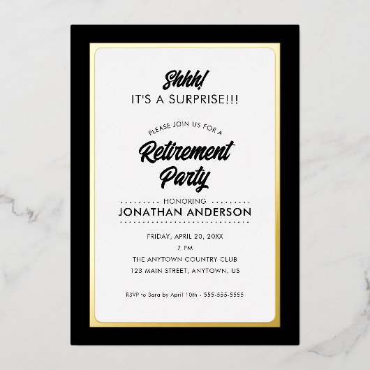 Invitation En Aluminium Surprise Retraite Party Simple Gold Foil Invitat (Recto)