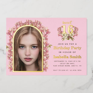 Invitation En Aluminium Sweet 16 Anniversaire Fille Rose Photo Orchidées A