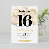 Invitation En Aluminium Sweet 16 Balloons Script Anniversaire Blanc Vrai O (Debout devant)